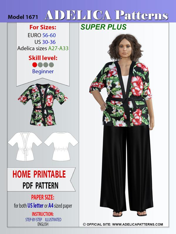 Adelica Pattern 1671 Super Plus Size Bathrobe Sewing Pattern PDF
