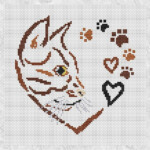 Cat Heart Cross Stitch Pattern Paw Prints Gift For Cat Or Etsy