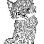 Cute Cat Adult Zentangle Coloring Page Printable