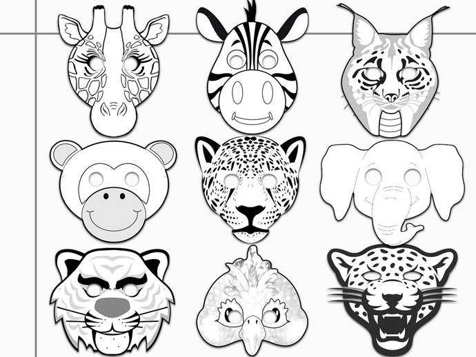 Jungle Animals Printable Coloring Masks By HolidayPartyStar On Zibbet