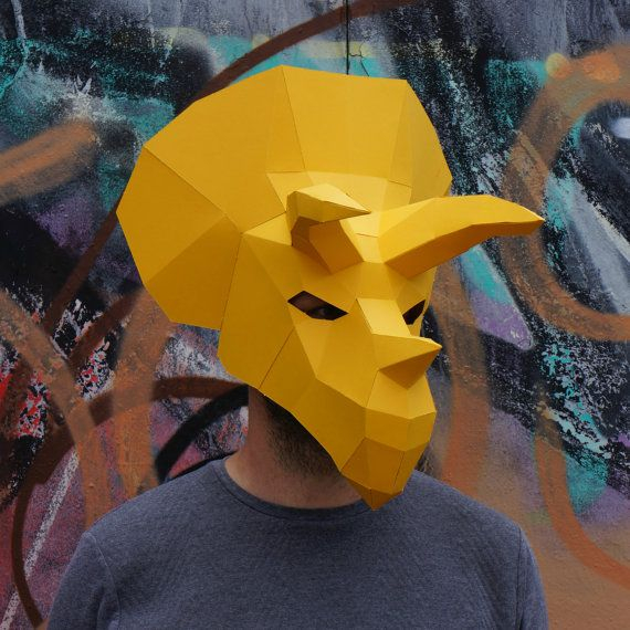 Triceratops Dinosaur 3D Papercraft Mask Template Low Poly Etsy