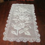 Vintage Filet Crochet Dresser Scarf Doily Table Topper Roses